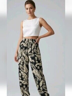 NWT Julia Moonlight Safari Palazzo Wide Leg Pants Black Boho Hippie Festival S
